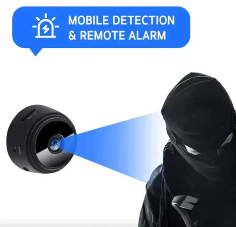 Portable surveillance camera for home with mobile detection and remote alarm capturing an intruder