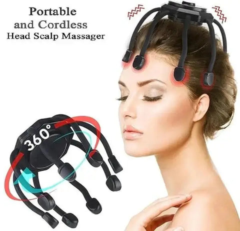 Cordless scalp massager for relaxation with portable 360 degree rotating head massager
