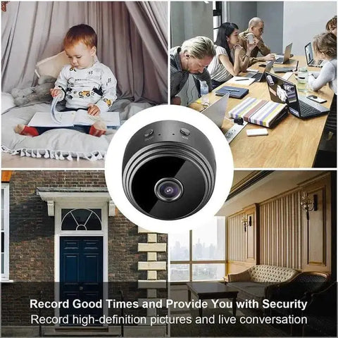 Portable surveillance camera for home showing indoor and outdoor security monitoring with high-definition video